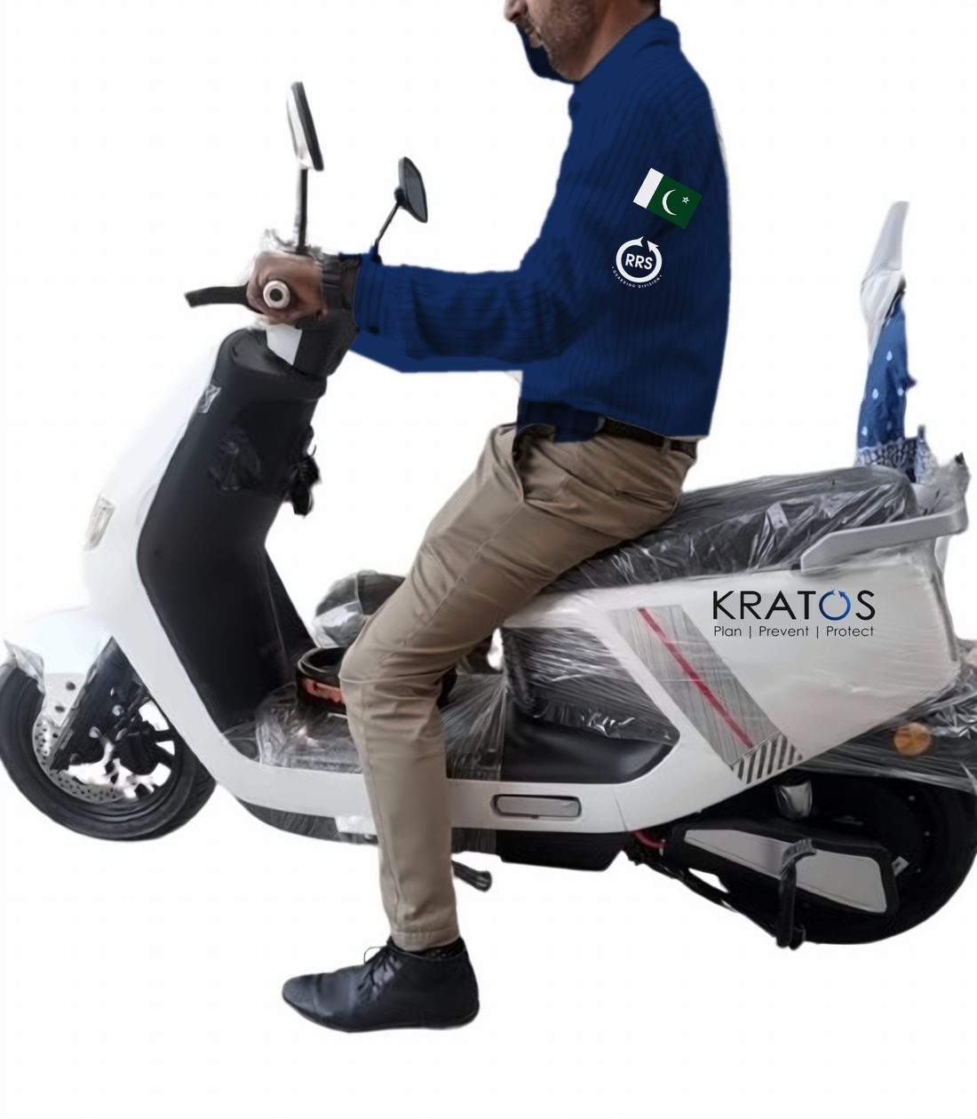 RRS field supervisor in navy KRATOS uniform on a KRATOS and RRS branded patrol scooter